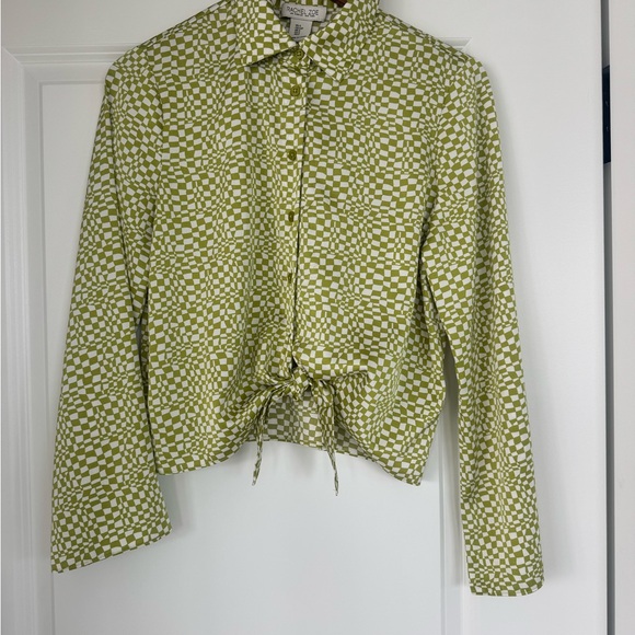 Rachel Zoe Green Checkered Button Down Shirt Size Small - Picture 1 of 8